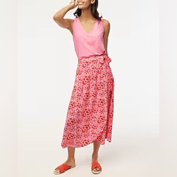 J. Crew Factory Wrap Azalea Belvedere Red midi skirt - Picture 2 of 12